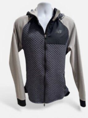 Mens New Balance Zip-Up Jacket Preowned Excellent Quilted Gray Black sz L Hoodie